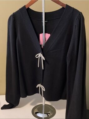 Express Black Bow Cardigan with Silver Tie